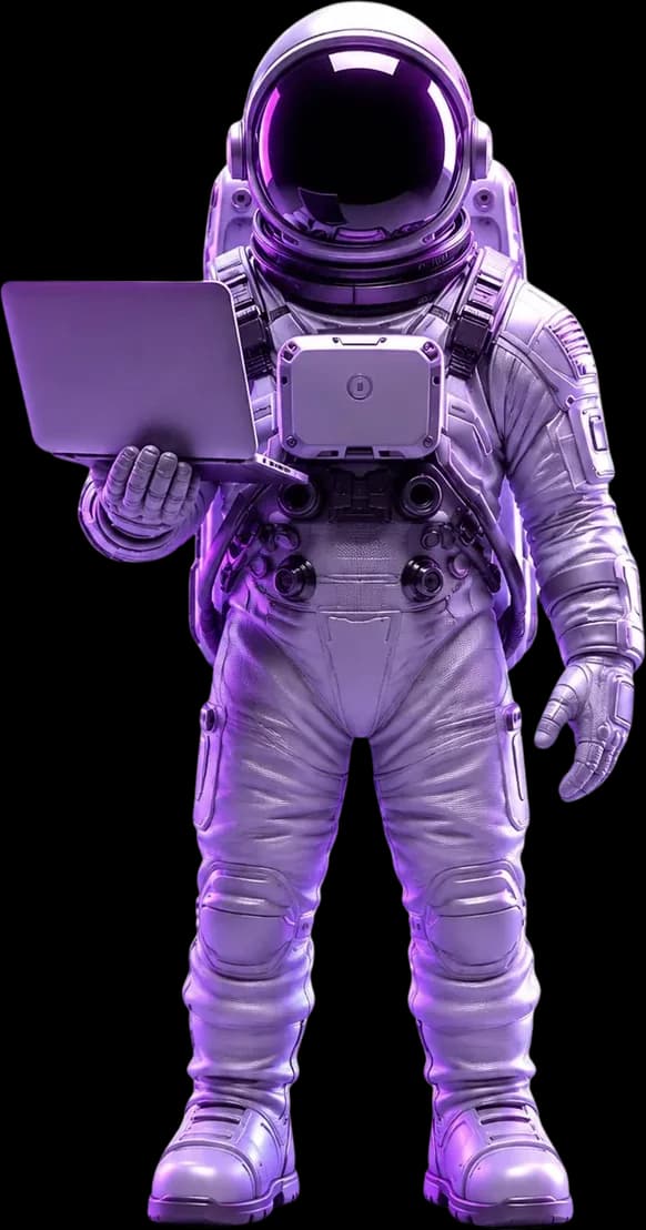 Astronaute tenant un ordinateur portable